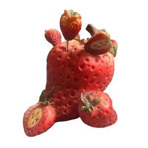 Strawberry-Themed Vintage Appetizer Fork Set With Holder - 5-Piece Decorative Sk